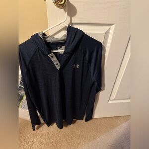 Navy and gray underarmour heat gear loose hooded shirt s M